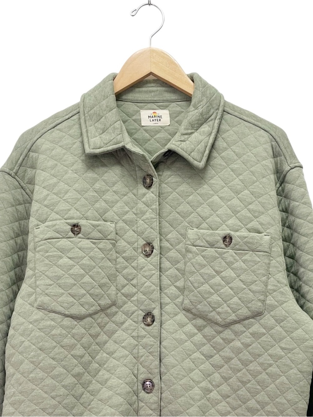 Marine Layer Corbet Quilted Shacket Women Large Green Oversized Jacket Shirt - Picture 4 of 10
